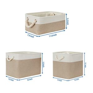 Temary Fabric Storage Baskets Small Storage Bins Decorative Baskets for Storage (White&Khaki, 6Pack-11.8Lx7.9Wx5.3H, 2Pack-16Lx12Wx12H, 4Pack-12Lx12Wx12H)