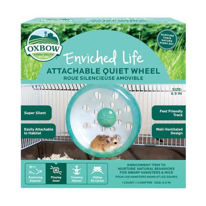 Oxbow Enriched Life Small Animal Accessories - Exercise Wheel for Dwarf Hamsters & Mice - Attachable Quiet Wheel (7 inch)