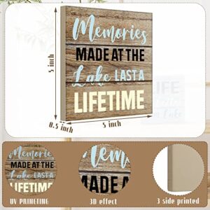 2 Pcs Summer Lake House Decor Memories at The Lake Life Is Better at The Lake Box Sign Wooden Motivational Decor Rustic Lake Cabin Home Wall Decor Primitive Country Lake Sign Farmhouse Kitchen Decor