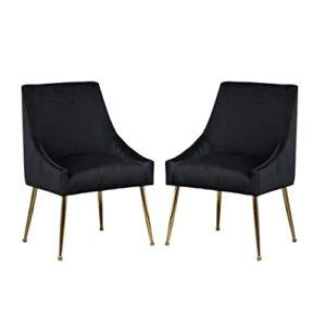funesi modern velvet accent chair, thick sponge upholstered dining chair with golden legs for dining room/bedroom/living room/office set of 2(black)