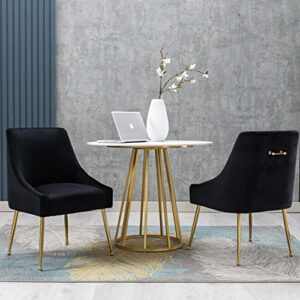 FUNESI Modern Velvet Accent Chair, Thick Sponge Upholstered Dining Chair with Golden Legs for Dining Room/Bedroom/Living Room/Office Set of 2(Black)