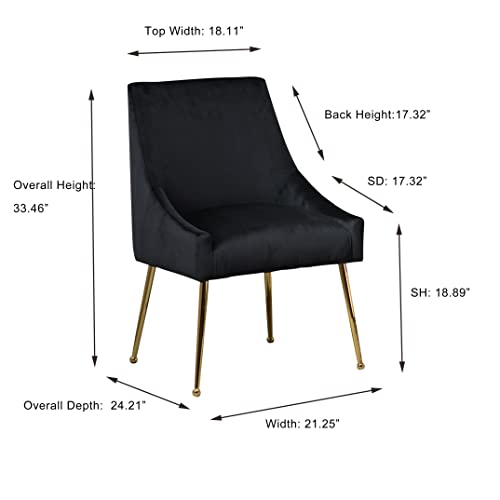 FUNESI Modern Velvet Accent Chair, Thick Sponge Upholstered Dining Chair with Golden Legs for Dining Room/Bedroom/Living Room/Office Set of 2(Black)