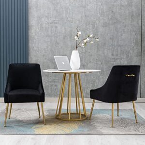 FUNESI Modern Velvet Accent Chair, Thick Sponge Upholstered Dining Chair with Golden Legs for Dining Room/Bedroom/Living Room/Office Set of 2(Black)