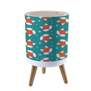 small trash can with lid cute cartoon foxes seamless with foxes faces round recycle bin press top dog proof wastebasket for kitchen bathroom bedroom office 7l/1.8 gallon