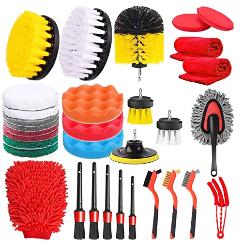 32Pcs Car Detailing Kit, Car Detailing Drill Brush Kit, Car Detailing Brush Set, Car Detailing Brushes & Car Wash Kit, Car Accessories for Women, Car Cleaning Brushes for Interior, Exterior, Wheels