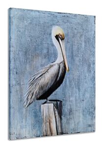 yihui arts rustic coastal canvas wall art - vertical heron painting with textured - abstract bird artwork for farmhouse living room bathroom hallway decor