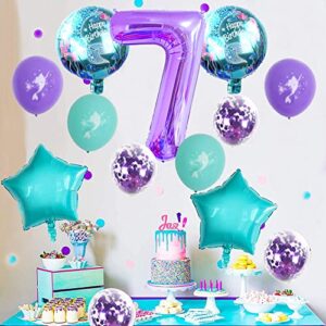 Mermaid Balloons Birthday Decorations for Girls 7th Party,40 Inch purple Jumbo Number "7" Foil Balloon,Mermaid Theme Girls 7 Year Old Party Supplies Backdrop Decor,Mermaid Latex Balloons Party Kit