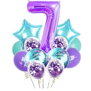 mermaid balloons birthday decorations for girls 7th party,40 inch purple jumbo number "7" foil balloon,mermaid theme girls 7 year old party supplies backdrop decor,mermaid latex balloons party kit