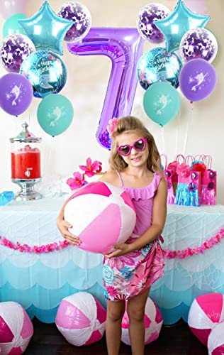 Mermaid Balloons Birthday Decorations for Girls 7th Party,40 Inch purple Jumbo Number "7" Foil Balloon,Mermaid Theme Girls 7 Year Old Party Supplies Backdrop Decor,Mermaid Latex Balloons Party Kit