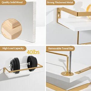 Afuly Floating Shelves White Hanging Shelves Wall Shelf for Toilet Bathroom Kitchen Bedroom Brass Wall Mounted Modern Luxury, Set of 2