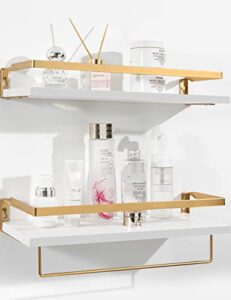 afuly floating shelves white hanging shelves wall shelf for toilet bathroom kitchen bedroom brass wall mounted modern luxury, set of 2