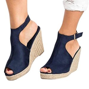 fabiurt nude sandals for women, walking sandals women, women's open toe buckle ankle strap platform wedge sandals platform sandals