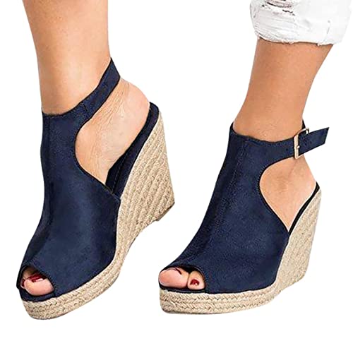 FABIURT Nude Sandals for Women, Walking Sandals Women, Women's Open Toe Buckle Ankle Strap Platform Wedge Sandals Platform Sandals