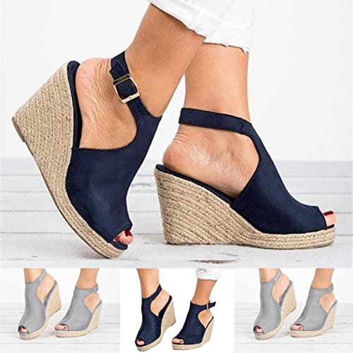 FABIURT Nude Sandals for Women, Walking Sandals Women, Women's Open Toe Buckle Ankle Strap Platform Wedge Sandals Platform Sandals