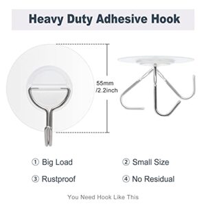 Kiemeu Clear Plastic Hooks for Hanging Adhesive Wall Hooks Heavy Duty Strong Sticky Hooks for Wall