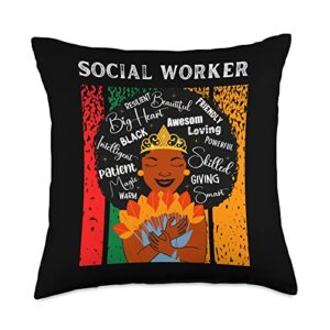 vintage retro black african american gifts social worker queen black history month melanin women throw pillow, 18x18, multicolor