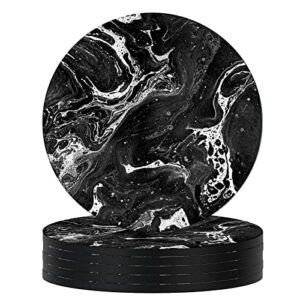 swooflia coasters for drinks coffee table, marble black aesthetic modern silicone absorbent cup coaster set housewarming gift kitchen home wooden desk office bar tabletop decor 6 pack