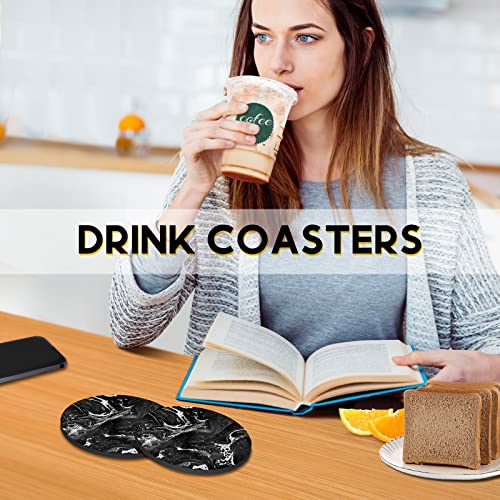 Swooflia Coasters for Drinks Coffee Table, Marble Black Aesthetic Modern Silicone Absorbent Cup Coaster Set Housewarming Gift Kitchen Home Wooden Desk Office Bar Tabletop Decor 6 Pack