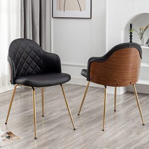 wupoto dining chairs set of 2, modern upholstered kitchen & dining room chairs with golden metal legs, faux leather upholstery, curved back (black1)