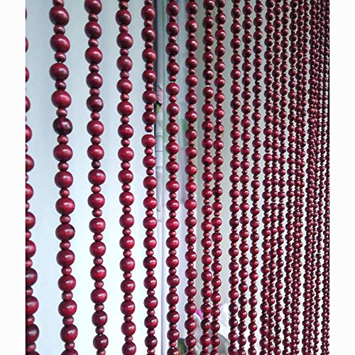 OKUOKA 21/23 Strands Beaded Door Curtains for Doorways Wood Bead String Curtain for Room Dividers Home Entrance Screen Handmade Red Wine, Size Customizable (Size : 23 Strands-60x195cm)