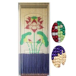 okuoka 31/35/39/43 strands beaded door curtains for doorways wood bead string curtain for room dividers home lotus flower decoration handmade, size customizable (size : 35 strands-100x180