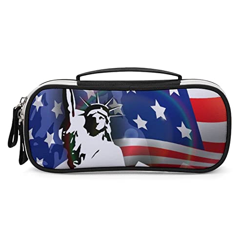 American Flag, The Statue of Liberty Printed Pencil Case Bag Stationery Pouch with Handle Portable Makeup Bag Desk Organizer