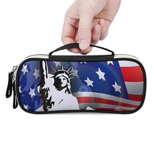 American Flag, The Statue of Liberty Printed Pencil Case Bag Stationery Pouch with Handle Portable Makeup Bag Desk Organizer