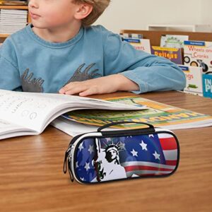 American Flag, The Statue of Liberty Printed Pencil Case Bag Stationery Pouch with Handle Portable Makeup Bag Desk Organizer