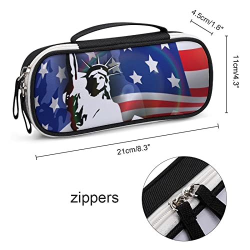 American Flag, The Statue of Liberty Printed Pencil Case Bag Stationery Pouch with Handle Portable Makeup Bag Desk Organizer