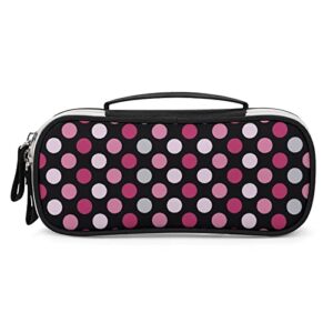 pink polka dot printed pencil case bag stationery pouch with handle portable makeup bag desk organizer