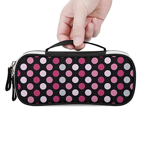 Pink Polka Dot Printed Pencil Case Bag Stationery Pouch with Handle Portable Makeup Bag Desk Organizer