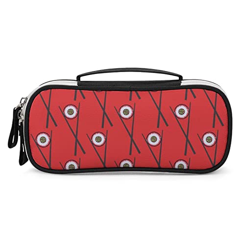 Sushi and Chopsticks Pattern Printed Pencil Case Bag Stationery Pouch with Handle Portable Makeup Bag Desk Organizer