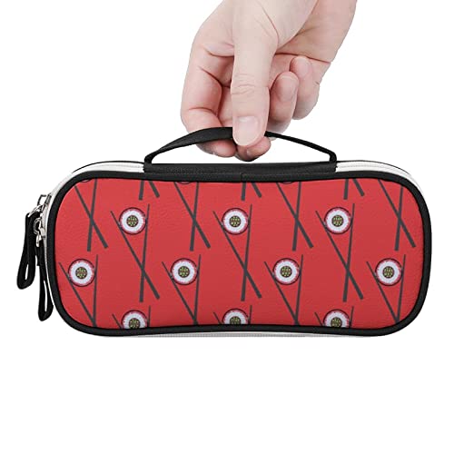 Sushi and Chopsticks Pattern Printed Pencil Case Bag Stationery Pouch with Handle Portable Makeup Bag Desk Organizer