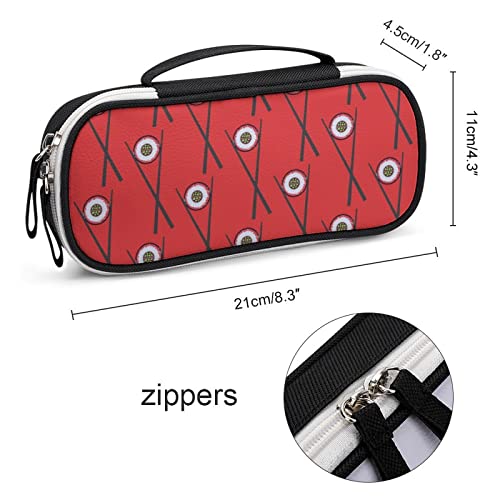 Sushi and Chopsticks Pattern Printed Pencil Case Bag Stationery Pouch with Handle Portable Makeup Bag Desk Organizer