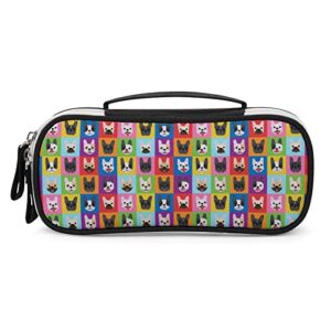 french bulldog faces printed pencil case bag stationery pouch with handle portable makeup bag desk organizer