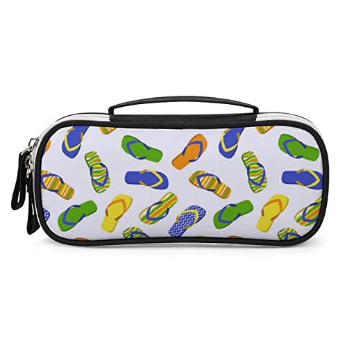 Beach Flip-Flops Printed Pencil Case Bag Stationery Pouch with Handle Portable Makeup Bag Desk Organizer