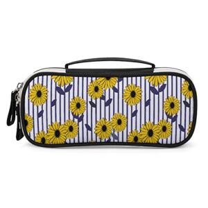 sunflowers striped printed pencil case bag stationery pouch with handle portable makeup bag desk organizer