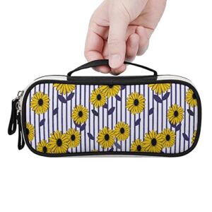 Sunflowers Striped Printed Pencil Case Bag Stationery Pouch with Handle Portable Makeup Bag Desk Organizer