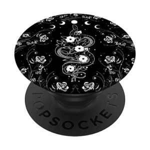 witchy snake vertical floral moon phase black and white popsockets swappable popgrip