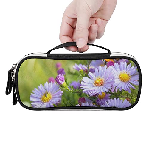 Pansies and Butterfly Printed Pencil Case Bag Stationery Pouch with Handle Portable Makeup Bag Desk Organizer