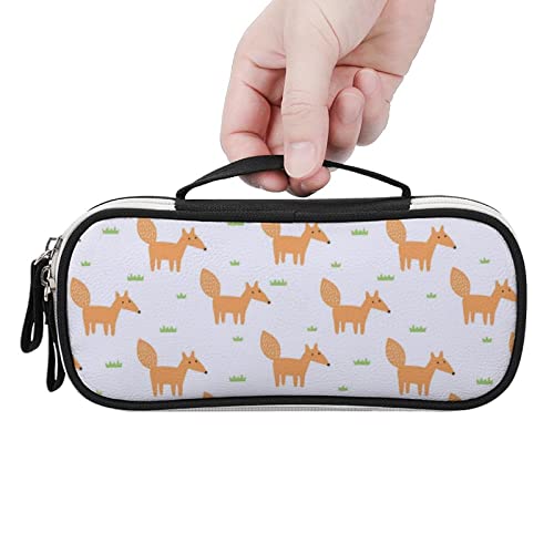 Cute Fox Printed Pencil Case Bag Stationery Pouch with Handle Portable Makeup Bag Desk Organizer