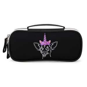 chihuahua unicorn printed pencil case bag stationery pouch with handle portable makeup bag desk organizer