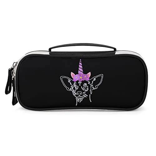 Chihuahua Unicorn Printed Pencil Case Bag Stationery Pouch with Handle Portable Makeup Bag Desk Organizer