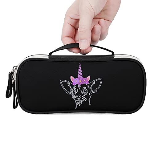 Chihuahua Unicorn Printed Pencil Case Bag Stationery Pouch with Handle Portable Makeup Bag Desk Organizer