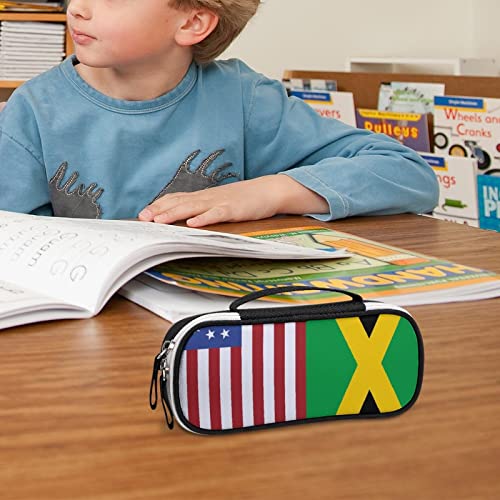 USA Fiag Jamaican Flag Printed Pencil Case Bag Stationery Pouch with Handle Portable Makeup Bag Desk Organizer