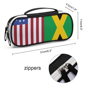 USA Fiag Jamaican Flag Printed Pencil Case Bag Stationery Pouch with Handle Portable Makeup Bag Desk Organizer