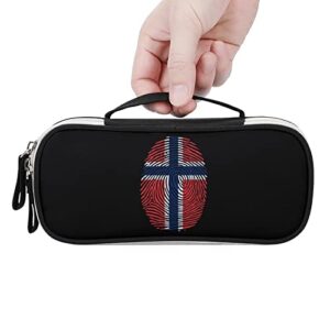 Norway Flag Fingerprint Printed Pencil Case Bag Stationery Pouch with Handle Portable Makeup Bag Desk Organizer