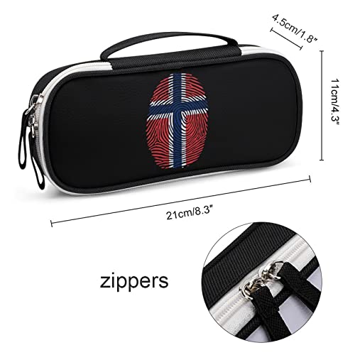 Norway Flag Fingerprint Printed Pencil Case Bag Stationery Pouch with Handle Portable Makeup Bag Desk Organizer