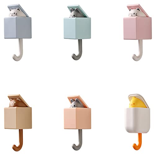 DONGJINGO Hidden Cat Wall Hanging Hook Seamless,Fun Adhesive Kids Wall Hooks, Utility Cat Hook for Wall Hanging Decorations (6pcs)