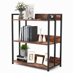 tangkula bookshelf, 3 tier industrial book shelf with adjustable shelves and metal frame, diy 3 shelf bookcase and bookshelves, freestanding storage shelf for living room home office, rustic brown